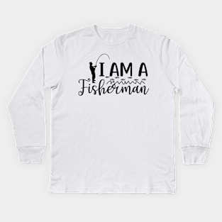 Wishing I Was Fishing - Less Talk More Fishing - Gift For Fishing Lovers, Fisherman - Black And White Simple Font Kids Long Sleeve T-Shirt